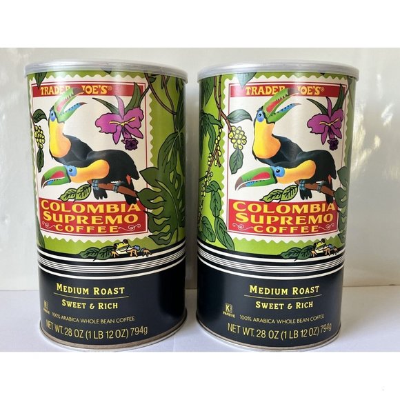2 Pack Trader Joe's Colombia Supremo Medium Roast Whole Bean Coffee 28 OZ Each - Picture 1 of 2